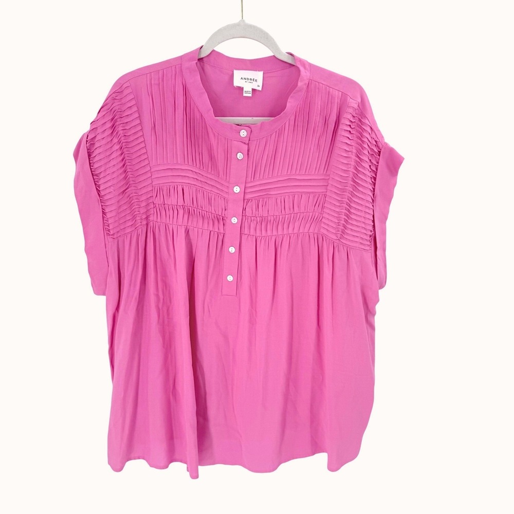 Andree by Unit Pink Pleated Pintuck Button Front Blouse Top Plus Size 3X MHS09P‎